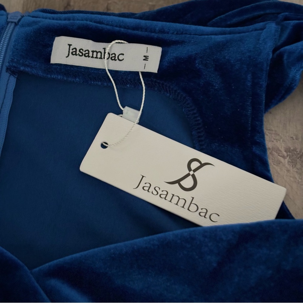 New With Tags Jasambac Royal Blue Velvet Holiday High Low Dress Size Medium - Picture 7 of 9